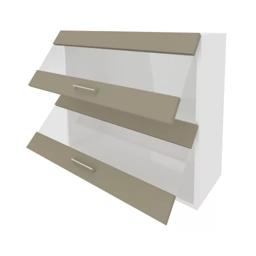 Lecce 2 üvegajtós felső konyhaszekrény, Taupe / Fehér, 80 x 30 x 65 cm