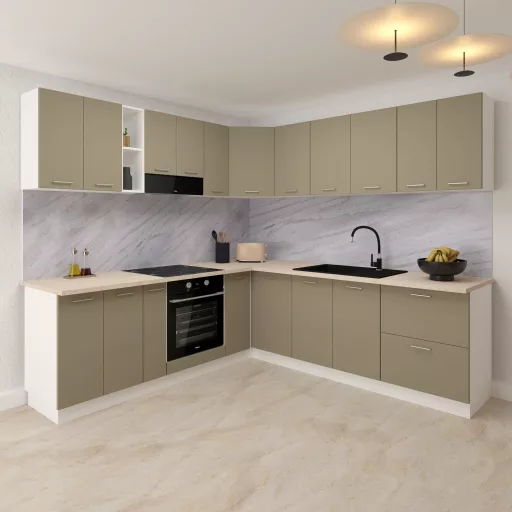 Lecce sarok felső konyhaszekrény, Taupe / Fehér, 60 x 60 x 65 cm