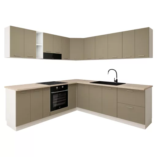 Lecce sarok felső konyhaszekrény, Taupe / Fehér, 60 x 60 x 65 cm