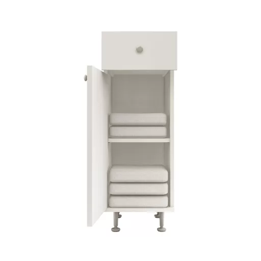 Zaria 1 ajtós, 1 fiókos fürdőszobai szekrény, Fényes fehér / Fehér, MDF, 30 x 35 x 85 cm