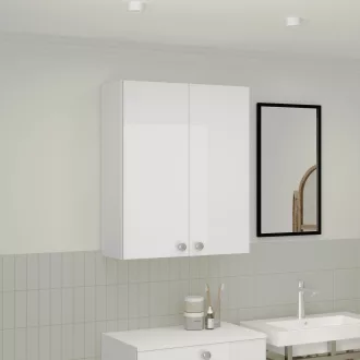   Zaria 2 ajtós fali fürdőszobai szekrény, Fényes fehér / Fehér, MDF, 60 x 22 x 72 cm