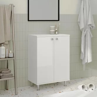   Zaria 2 ajtós fürdőszobai szekrény, Fényes fehér / Fehér, MDF, 60 x 35 x 85 cm