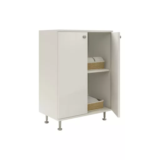 Zaria 2 ajtós fürdőszobai szekrény, Fényes fehér / Fehér, MDF, 60 x 35 x 85 cm