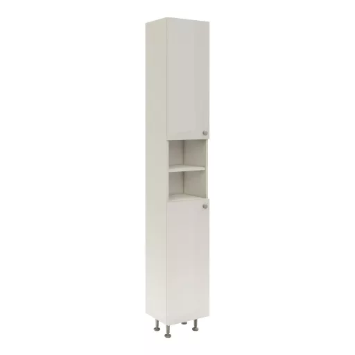 Zaria 2 ajtós fürdőszobai magasszekrény, Fényes fehér / Fehér, MDF, 30 x 27 x 190 cm
