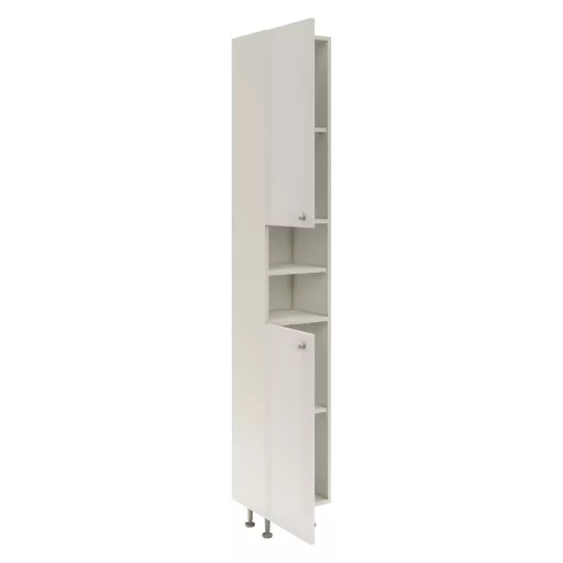 Zaria 2 ajtós fürdőszobai magasszekrény, Fényes fehér / Fehér, MDF, 30 x 27 x 190 cm
