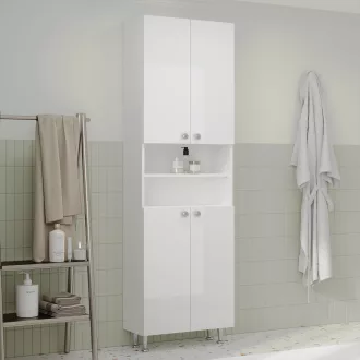   Zaria 4 ajtós fürdőszobai magasszekrény, Fényes fehér / Fehér, MDF, 60 x 27 x 190 cm