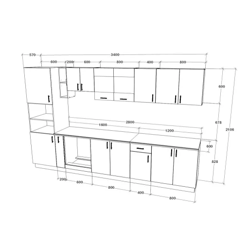 Karo V33 konyhabútor 28 mm-es Thermo munkalappal, Fehér, 340 cm