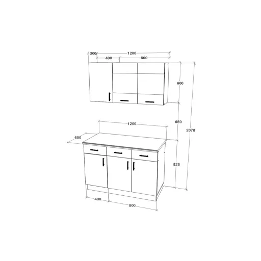 Karo V3 konyhabútor 28 mm-es Thermo munkalappal, Natúr fa / Fehér, 120 cm