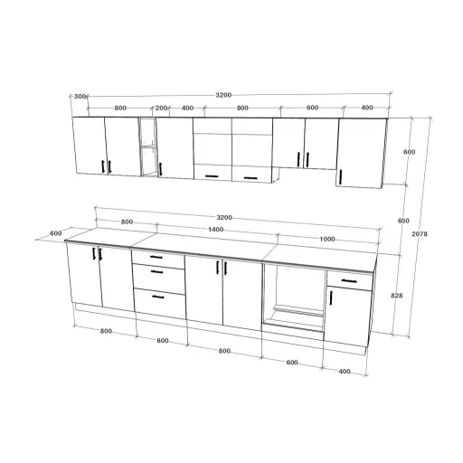 Karo V28 konyhabútor 28 mm-es Thermo munkalappal, Natúr fa / Fehér, 320 cm
