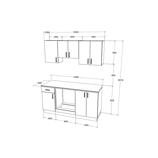 Karo V6 konyhabútor 28 mm-es Thermo munkalappal, Sötét sonoma tölgy / Fehér, 160 cm