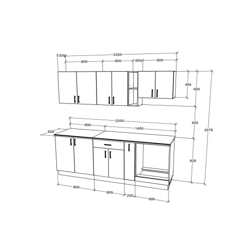 Karo V14 konyhabútor 28 mm-es Thermo munkalappal, Sötét sonoma tölgy / Fehér, 220 cm