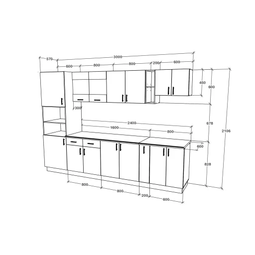 Karo V26 konyhabútor 28 mm-es Thermo munkalappal, Sötét sonoma tölgy / Fehér, 300 cm