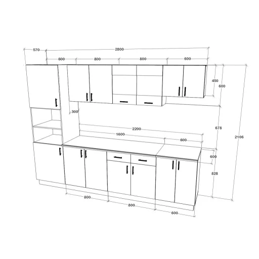 Karo V23 konyhabútor 28 mm-es Thermo munkalappal, Antracit / Fehér, 280 cm