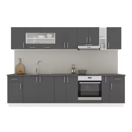Karo V25 konyhabútor 28 mm-es Thermo munkalappal, Antracit / Fehér, 300 cm