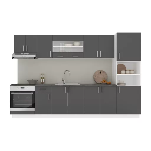 Karo V30 konyhabútor 28 mm-es Thermo munkalappal, Antracit / Fehér, 320 cm