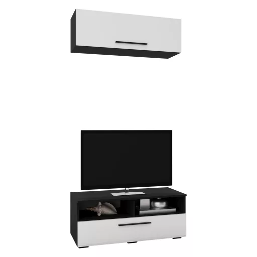 Kos V11 nappali szekrénysor, Fekete / Fényes fehér, MDF, 95 cm