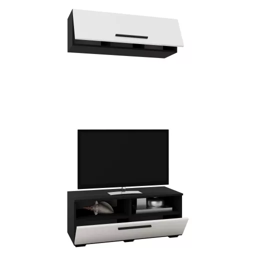 Kos V11 nappali szekrénysor, Fekete / Fényes fehér, MDF, 95 cm
