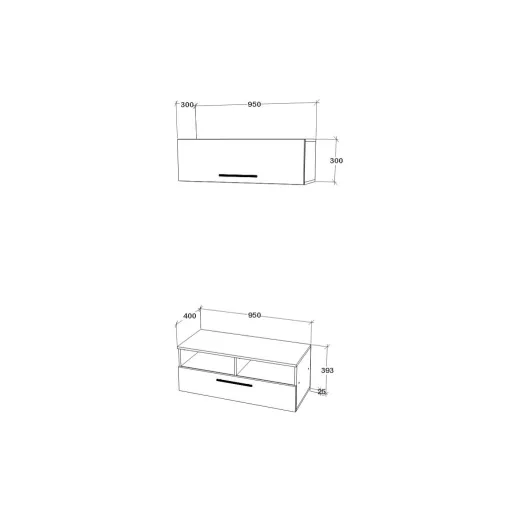 Kos V11 nappali szekrénysor, Fekete / Fényes fehér, MDF, 95 cm