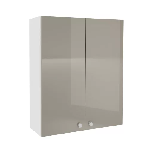 Zaria 2 ajtós fali fürdőszobai szekrény, Fényes szürke / Fehér, MDF, 60 x 22 x 72 cm