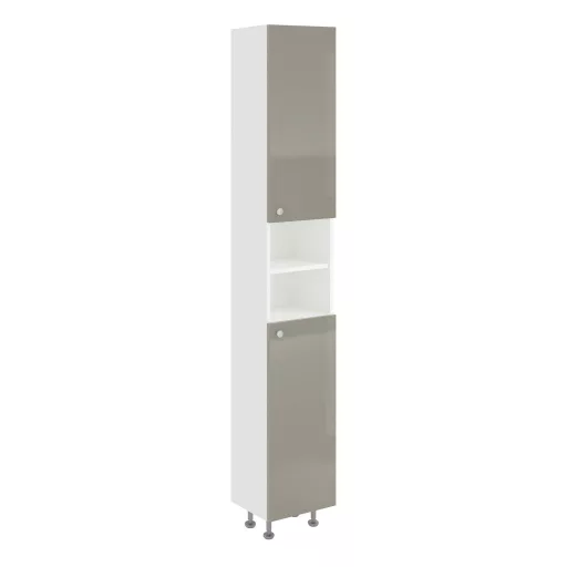 Zaria 2 ajtós fürdőszobai magasszekrény, Fényes szürke / Fehér, MDF, 30 x 27 x 190 cm