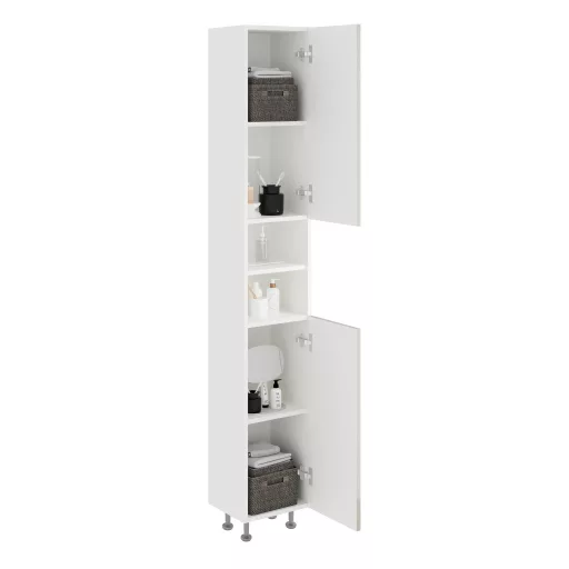 Zaria 2 ajtós fürdőszobai magasszekrény, Fényes szürke / Fehér, MDF, 30 x 27 x 190 cm