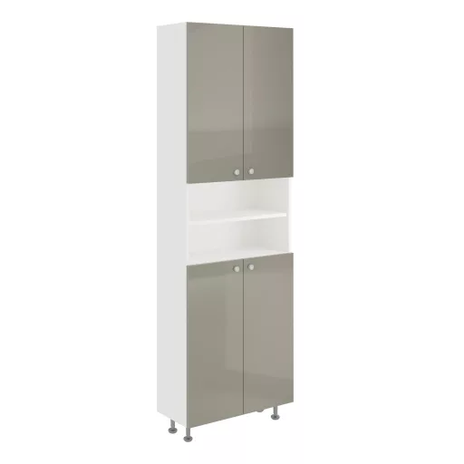Zaria 4 ajtós fürdőszobai magasszekrény, Fényes szürke / Fehér, MDF, 60 x 27 x 190 cm