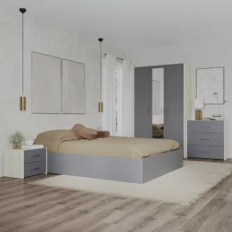   Malmo V4 hálószoba szett 140 x 200 cm-es ággyal, Fehér tölgy / Antracit