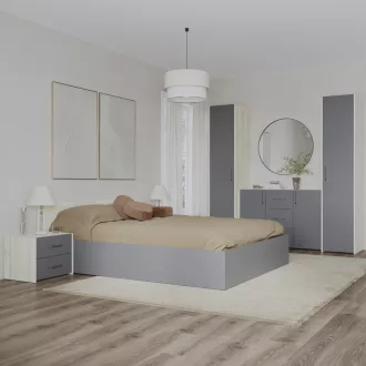   Malmo V5 hálószoba szett 140 x 200 cm-es ággyal, Fehér tölgy / Antracit