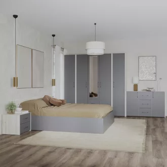   Malmo V9 hálószoba szett 140 x 200 cm-es ággyal, Fehér tölgy / Antracit
