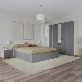   Malmo V10 hálószoba szett 140 x 200 cm-es ággyal, Fehér tölgy / Antracit