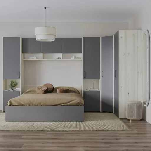 Malmo V15 hálószoba szett 140 x 200 cm-es ággyal, Fehér tölgy / Antracit