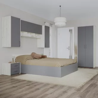   Malmo V17 hálószoba szett 140 x 200 cm-es ággyal, Fehér tölgy / Antracit