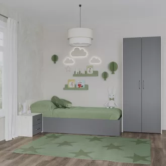  Malmo V18 hálószoba szett 90 x 200 cm-es ággyal, Fehér tölgy / Antracit