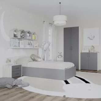   Malmo V19 hálószoba szett 90 x 200 cm-es ággyal, Fehér tölgy / Antracit