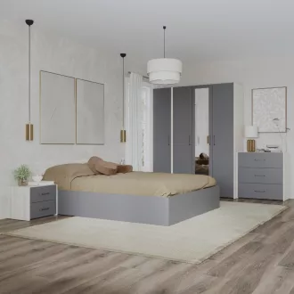   Malmo V8 hálószoba szett 160 x 200 cm-es ággyal, Fehér tölgy / Antracit