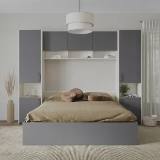   Malmo V11 hálószoba szett 160 x 200 cm-es ággyal, Fehér tölgy / Antracit