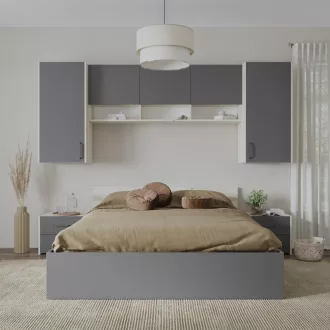   Malmo V13 hálószoba szett 160 x 200 cm-es ággyal, Fehér tölgy / Antracit