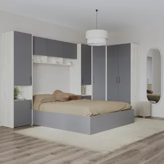   Malmo V15 hálószoba szett 160 x 200 cm-es ággyal, Fehér tölgy / Antracit