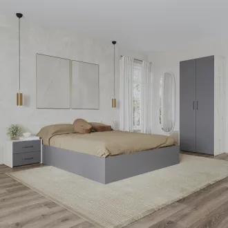   Malmo V16 hálószoba szett 160 x 200 cm-es ággyal, Fehér tölgy / Antracit