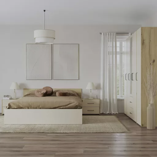 Malmo V10 hálószoba szett 160 x 200 cm-es ággyal, Artisan tölgy / Agyag