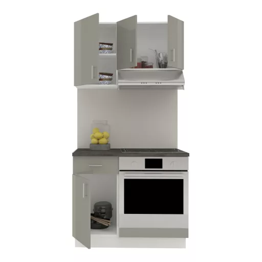 Karo V1 konyhabútor 28 mm-es Thermo munkalappal, Fényes szürke / Fehér, MDF, 100 cm