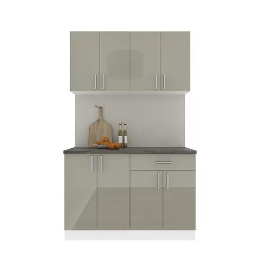 Karo V2 konyhabútor 28 mm-es Thermo munkalappal, Fényes szürke / Fehér, MDF, 120 cm