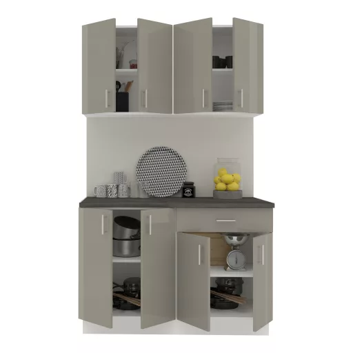 Karo V2 konyhabútor 28 mm-es Thermo munkalappal, Fényes szürke / Fehér, MDF, 120 cm