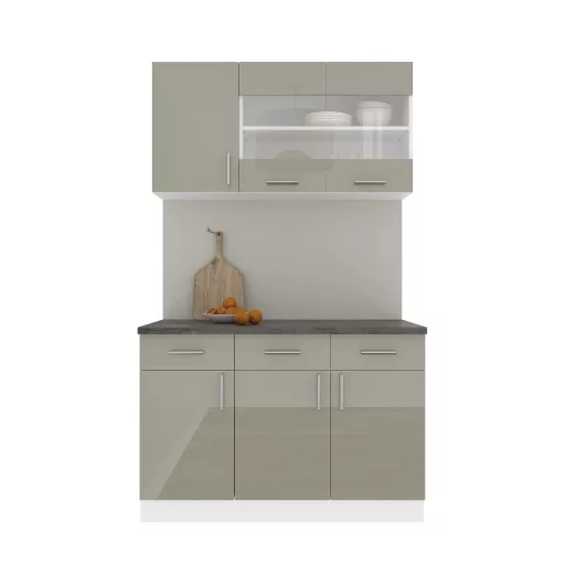 Karo V3 konyhabútor 28 mm-es Thermo munkalappal, Fényes szürke / Fehér, MDF, 120 cm
