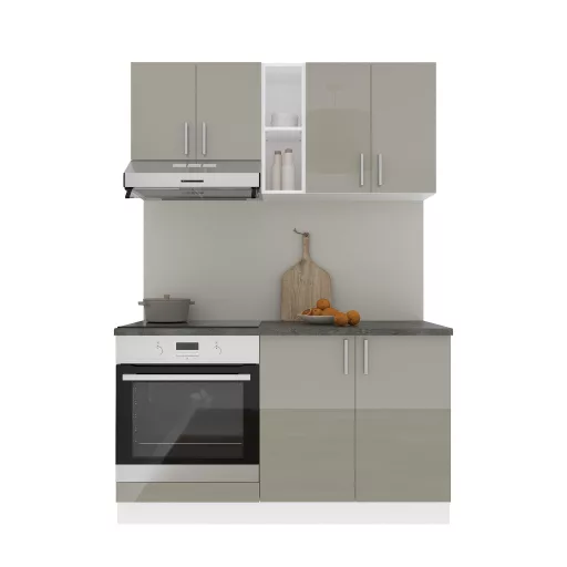 Karo V4 konyhabútor 28 mm-es Thermo munkalappal, Fényes szürke / Fehér, MDF, 140 cm