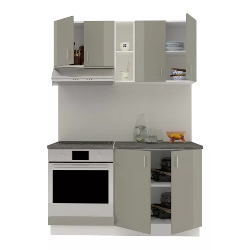 Karo V4 konyhabútor 28 mm-es Thermo munkalappal, Fényes szürke / Fehér, MDF, 140 cm