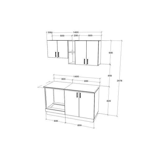 Karo V4 konyhabútor 28 mm-es Thermo munkalappal, Fényes szürke / Fehér, MDF, 140 cm