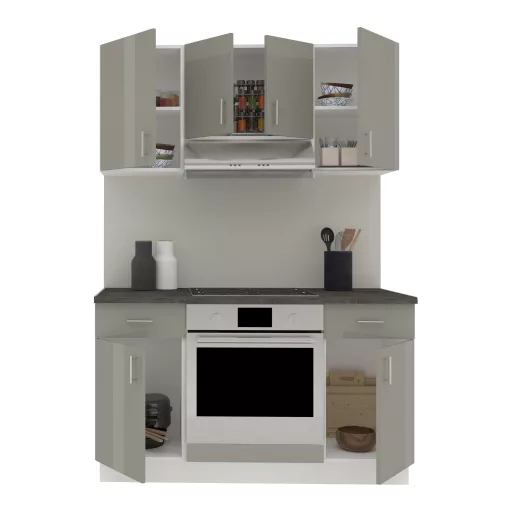 Karo V5 konyhabútor 28 mm-es Thermo munkalappal, Fényes szürke / Fehér, MDF, 140 cm