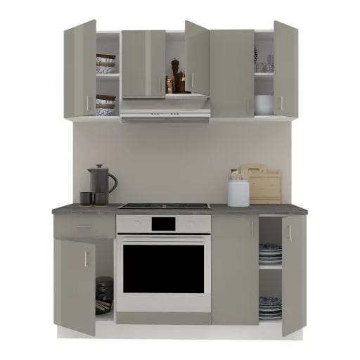 Karo V6 konyhabútor 28 mm-es Thermo munkalappal, Fényes szürke / Fehér, MDF, 160 cm