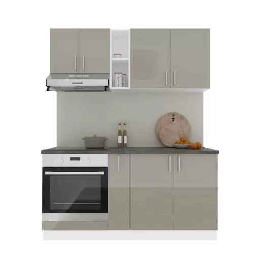 Karo V7 konyhabútor 28 mm-es Thermo munkalappal, Fényes szürke / Fehér, MDF, 160 cm